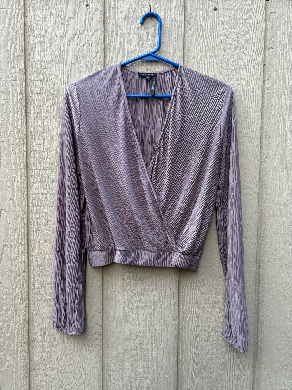 Dynamite Mauve Pleated Wrap-Front Long Sleeve Top